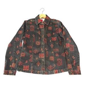 Vintage GW Jeans Co Women's Black Denim beaded Jacket with Embroidery, Size S